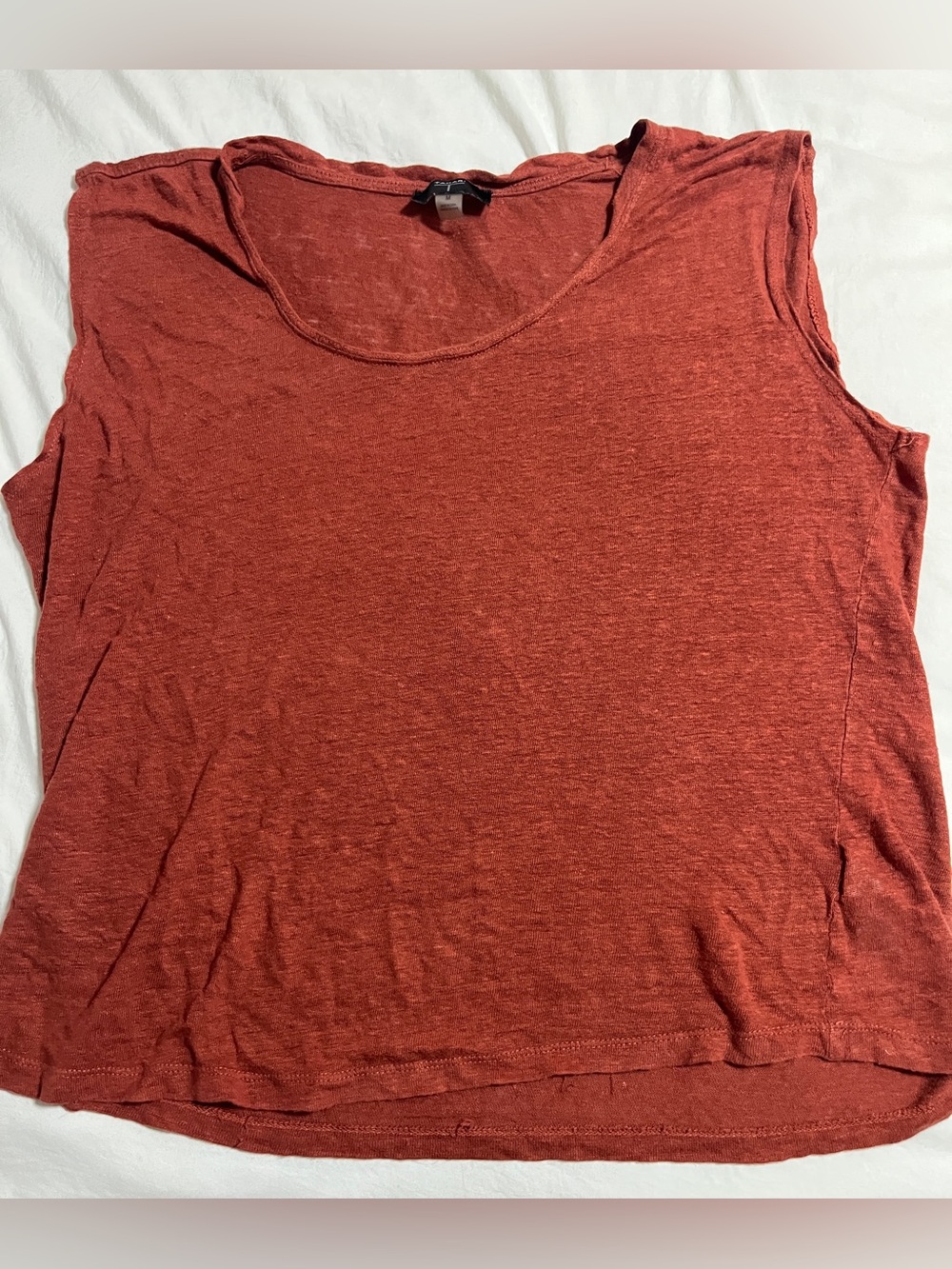 Women’s medium brick red natural fiber 100% linen Boho chic summer T-shirt tank